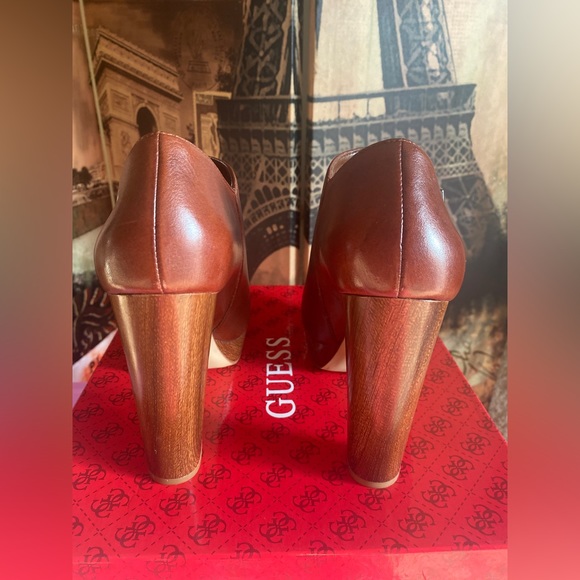 GUESS Paprika Brown Leather Platform Booties | Size 8.5 M (New) - Picture 3 of 8